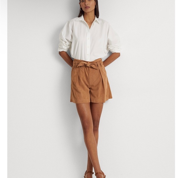 NWT Women’s Lauren Ralph Lauren Belted Suede Shorts Size 10 Light Brown - Picture 4 of 15